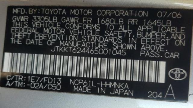 Photo 10 from auction – 2006 TOYOTA SCION XA with VIN JTKKT624465001045