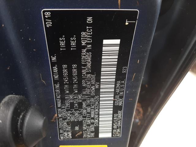 Photo 10 from auction – 2019 TOYOTA HIGHLANDER with VIN 5TDKZRFH3KS294526