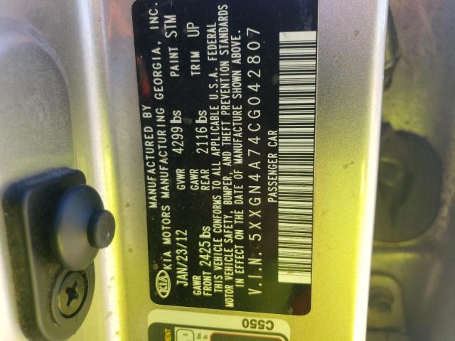 Photo 10 from auction – 2012 KIA OPTIMA EX with VIN 5XXGN4A74CG042807