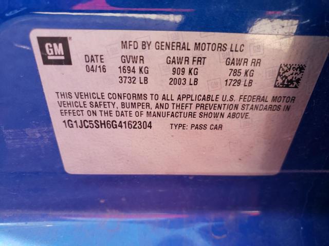 Photo 10 from auction – 2016 CHEVROLET SONIC LT with VIN 1G1JC5SH6G4162304
