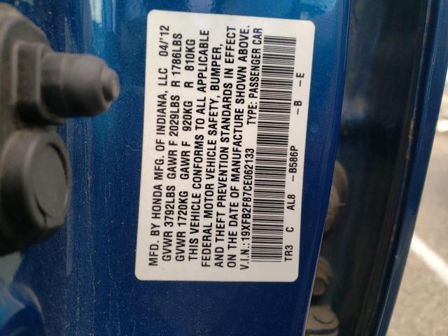 Photo 10 from auction – 2012 HONDA CIVIC EX with VIN 19XFB2F87CE062133