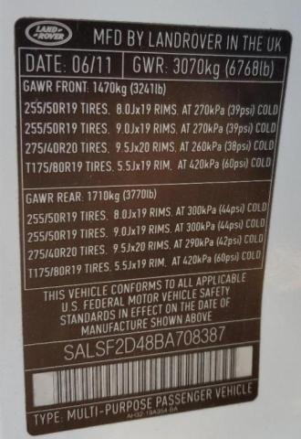 Photo 10 from auction – 2011 LAND ROVER RANGE ROVE with VIN SALSF2D48BA708387