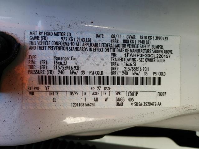Photo 10 from auction – 2012 FORD FOCUS SE with VIN 1FAHP3F20CL220157
