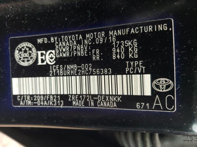 Photo 10 from auction – 2017 TOYOTA COROLLA L with VIN 2T1BURHE2HC756383