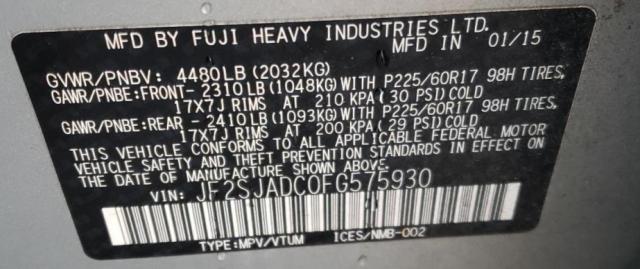 Photo 10 from auction – 2015 SUBARU FORESTER 2 with VIN JF2SJADC0FG575930