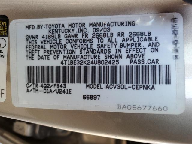 Photo 10 from auction – 2004 TOYOTA CAMRY with VIN 4T1BE32K24U802425