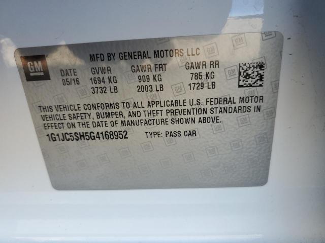 Photo 10 from auction – 2016 CHEVROLET SONIC LT with VIN 1G1JC5SH5G4168952
