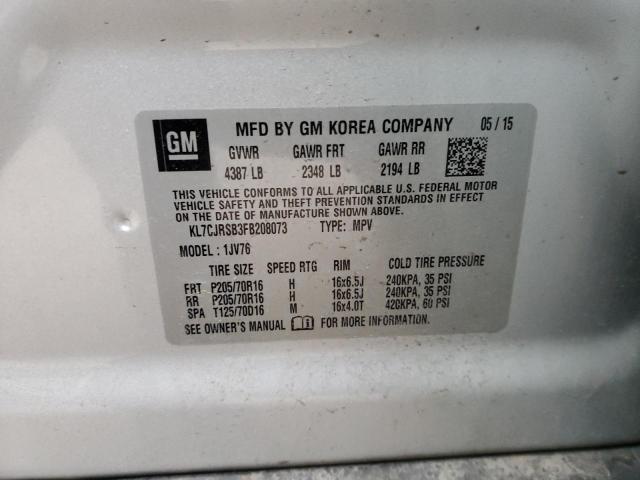 Photo 10 from auction – 2015 CHEVROLET TRAX 1LT with VIN KL7CJRSB3FB208073