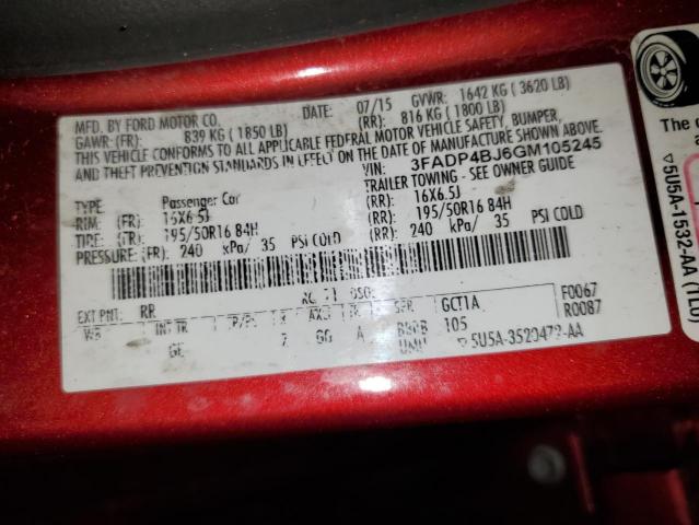 Photo 10 from auction – 2016 FORD FIESTA SE with VIN 3FADP4BJ6GM105245