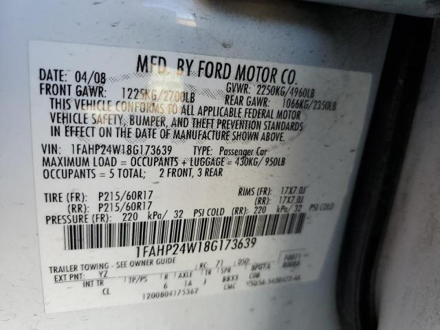 Photo 10 from auction – 2008 FORD TAURUS SEL with VIN 1FAHP24W18G173639