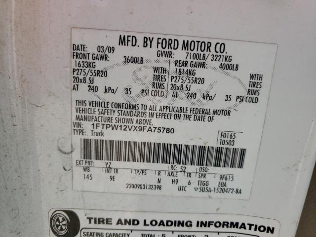 Photo 10 from auction – 2009 FORD F150 SUPER with VIN 1FTPW12VX9FA75780