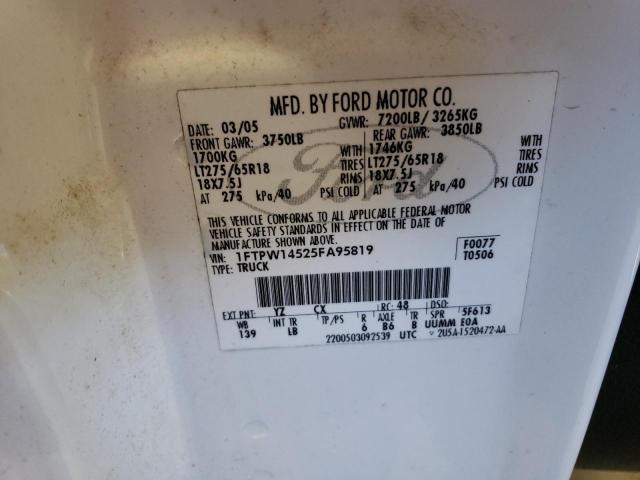 Photo 10 from auction – 2005 FORD F150 SUPER with VIN 1FTPW14525FA95819