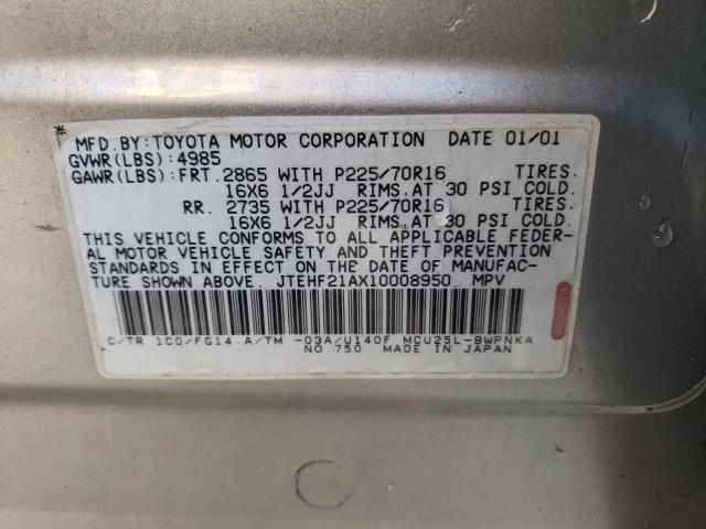Photo 10 from auction – 2001 TOYOTA HIGHLANDER with VIN JTEHF21AX10008950