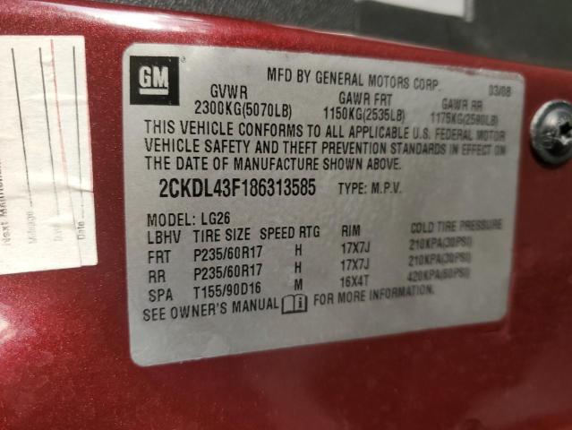 Photo 10 from auction – 2008 PONTIAC TORRENT with VIN 2CKDL43F186313585