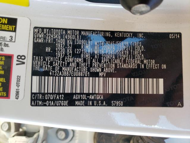 Photo 10 from auction – 2014 TOYOTA VENZA LE with VIN 4T3ZA3BB7EU088701