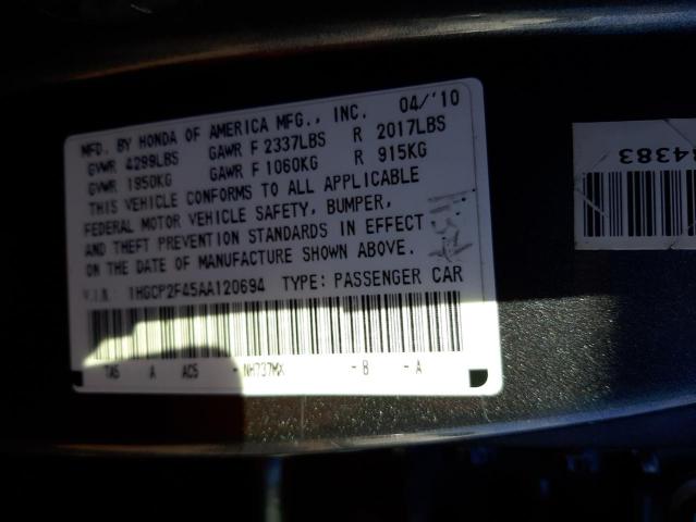 Photo 10 from auction – 2010 HONDA ACCORD LXP with VIN 1HGCP2F45AA120694