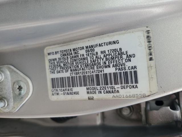 Photo 10 from auction – 2001 TOYOTA COROLLA CE with VIN 2T1BR12E61C417241