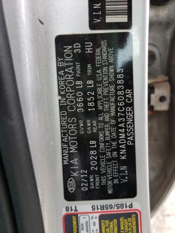 Photo 10 from auction – 2012 KIA RIO LX with VIN KNADM4A37C6083883