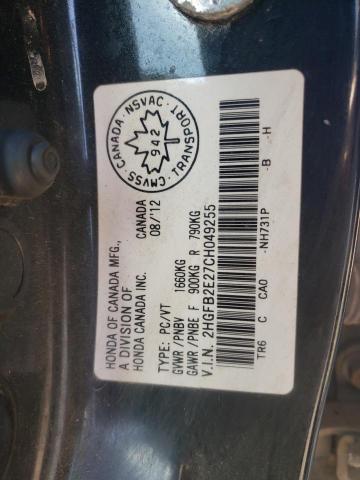 Photo 10 from auction – 2012 HONDA CIVIC DX with VIN 2HGFB2E27CH049255