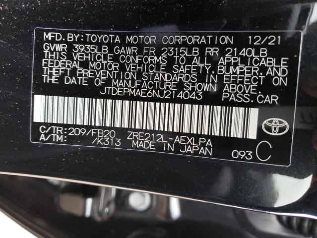 Photo 10 from auction – 2022 TOYOTA COROLLA LE with VIN JTDEPMAE6NJ214043