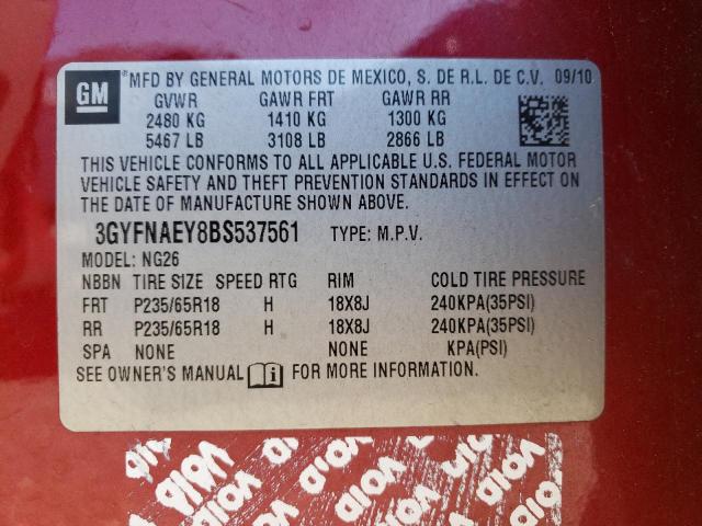 Photo 10 from auction – 2011 CADILLAC SRX LUXURY with VIN 3GYFNAEY8BS537561