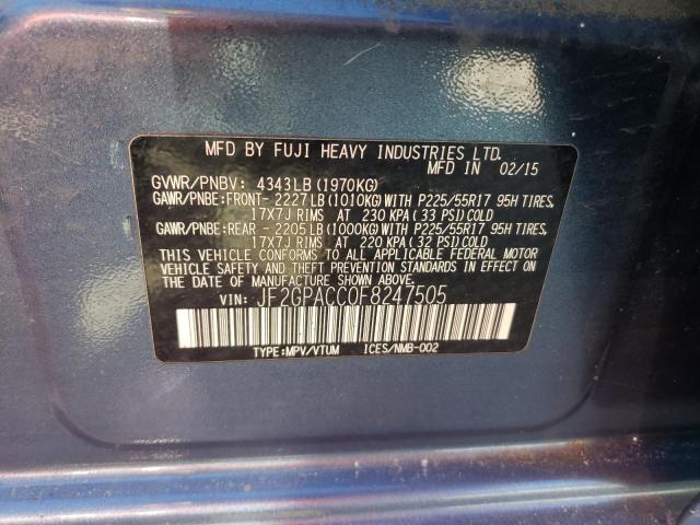 Foto 10 de la subasta – 2015 SUBARU CROSSTREK con VIN JF2GPACC0F8247505