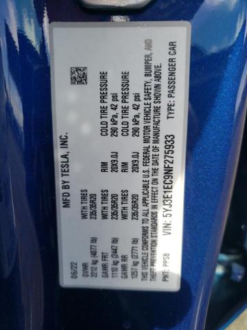 Photo 10 from auction – 2022 TESLA MODEL 3 with VIN 5YJ3E1EC9NF275933