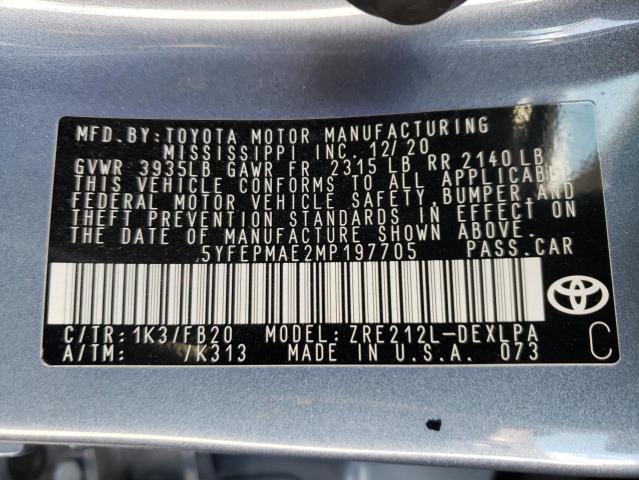 Photo 10 from auction – 2021 TOYOTA COROLLA LE with VIN 5YFEPMAE2MP197705