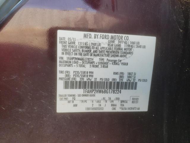 Photo 10 from auction – 2011 FORD TAURUS SEL with VIN 1FAHP2HW6BG178224