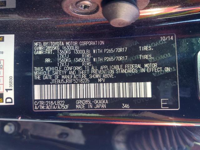 Photo 10 from auction – 2015 TOYOTA 4RUNNER SR with VIN JTEBU5JRXF5218235