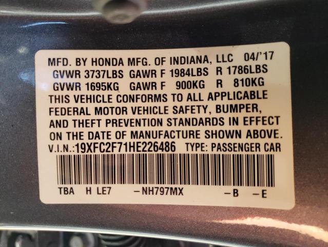 Photo 10 from auction – 2017 HONDA CIVIC EX with VIN 19XFC2F71HE226486