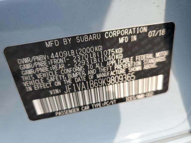 Photo 10 from auction – 2019 SUBARU WRX PREMIU with VIN JF1VA1B69K9809365