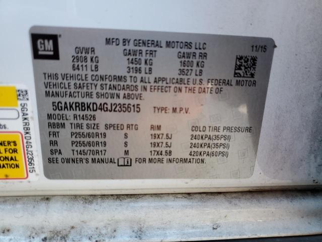 Photo 10 from auction – 2016 BUICK ENCLAVE with VIN 5GAKRBKD4GJ235615