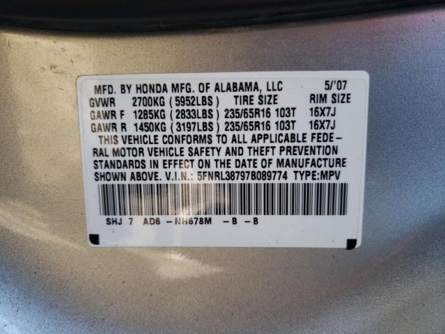 Photo 10 from auction – 2007 HONDA ODYSSEY EX with VIN 5FNRL38797B089774