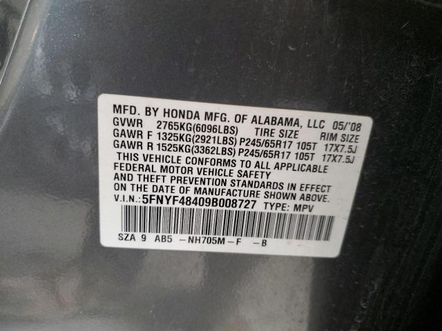 Photo 10 from auction – 2009 HONDA PILOT EX with VIN 5FNYF48409B008727