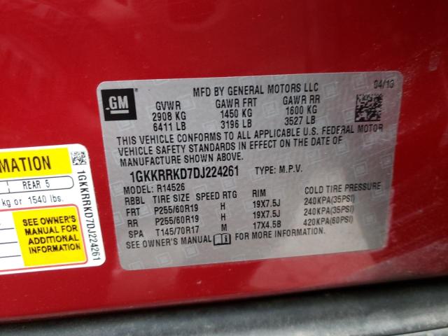 Photo 10 from auction – 2013 GMC ACADIA SLT with VIN 1GKKRRKD7DJ224261