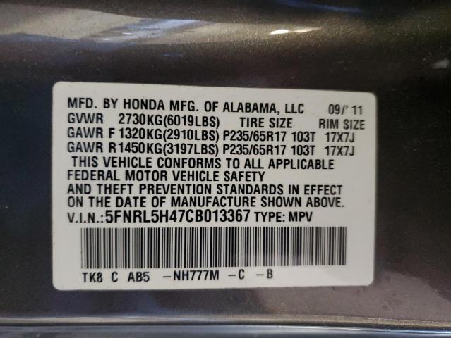 Photo 10 from auction – 2012 HONDA ODYSSEY EX with VIN 5FNRL5H47CB013367