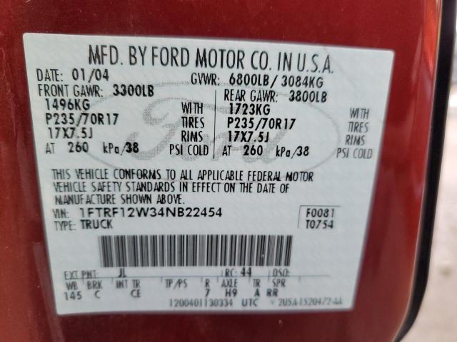 Photo 10 from auction – 2004 FORD F150 with VIN 1FTRF12W34NB22454