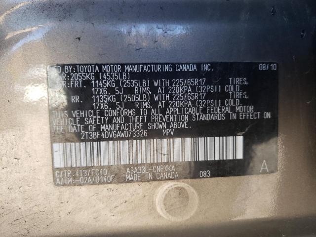 Photo 10 from auction – 2010 TOYOTA RAV4 with VIN 2T3BF4DV6AW073326