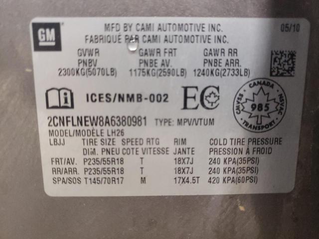 Photo 10 from auction – 2010 CHEVROLET EQUINOX LT with VIN 2CNFLNEW8A6380981