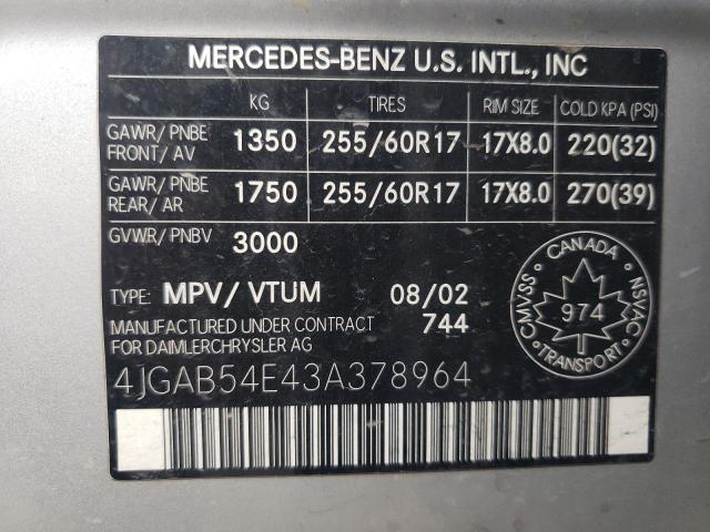 Photo 10 from auction – 2003 MERCEDES-BENZ ML 320 with VIN 4JGAB54E43A378964
