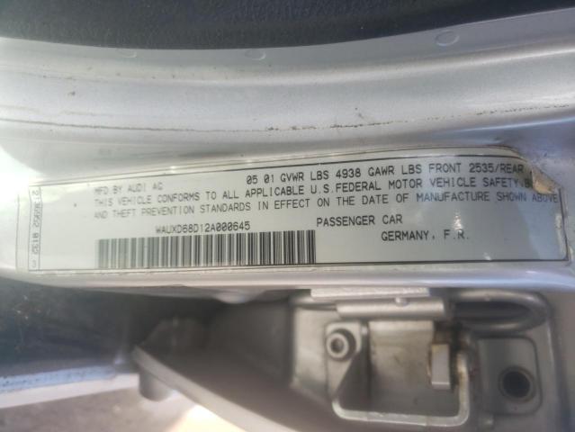 Photo 10 from auction – 2002 AUDI S4 AVANT Q with VIN WAUXD68D12A000645