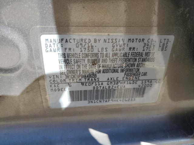 Photo 10 from auction – 2017 NISSAN VERSA S with VIN 3N1CN7AP9HK406255