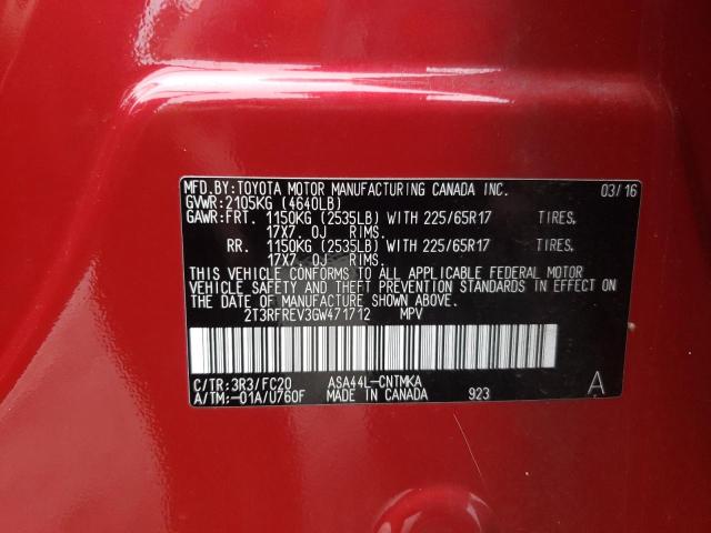 Photo 10 from auction – 2016 TOYOTA RAV4 XLE with VIN 2T3RFREV3GW471712