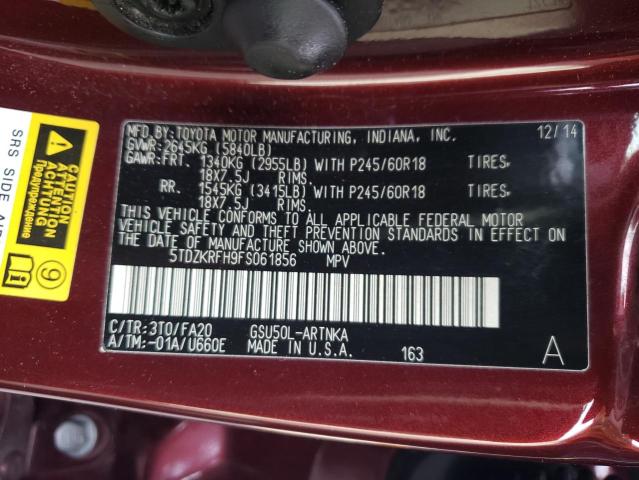 Photo 10 from auction – 2015 TOYOTA HIGHLANDER with VIN 5TDZKRFH9FS061856