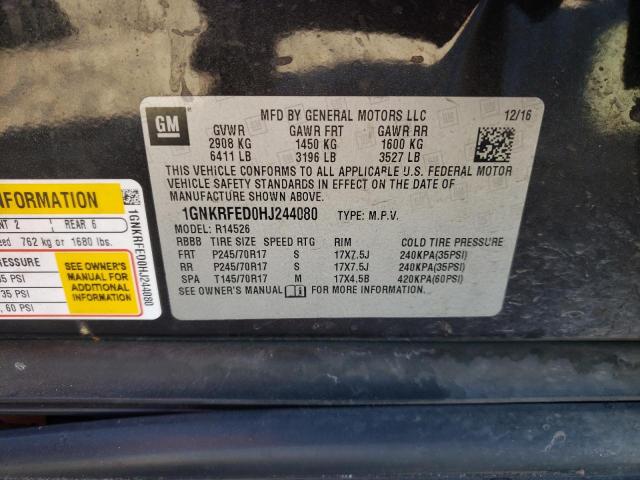 Photo 10 from auction – 2017 CHEVROLET TRAVERSE L with VIN 1GNKRFED0HJ244080