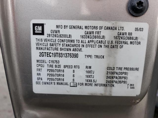 Photo 10 from auction – 2003 GMC NEW SIERRA with VIN 2GTEC19T831376390