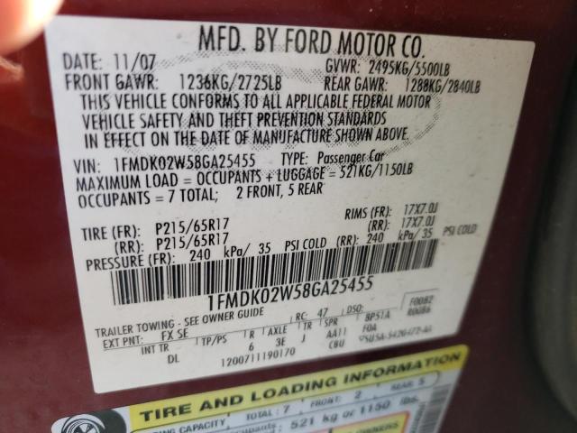 Photo 10 from auction – 2008 FORD TAURUS X S with VIN 1FMDK02W58GA25455