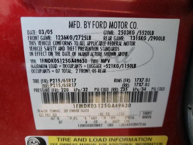 Photo 10 from auction – 2005 FORD FREESTYLE with VIN 1FMDK05125GA49630