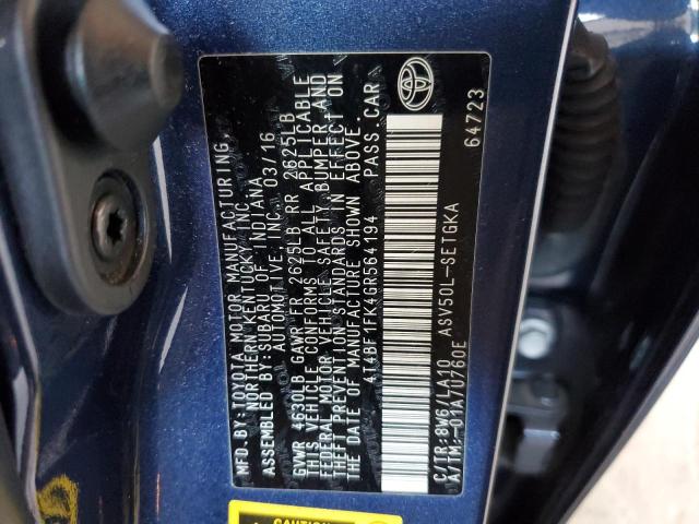Photo 10 from auction – 2016 TOYOTA CAMRY LE with VIN 4T4BF1FK4GR564194